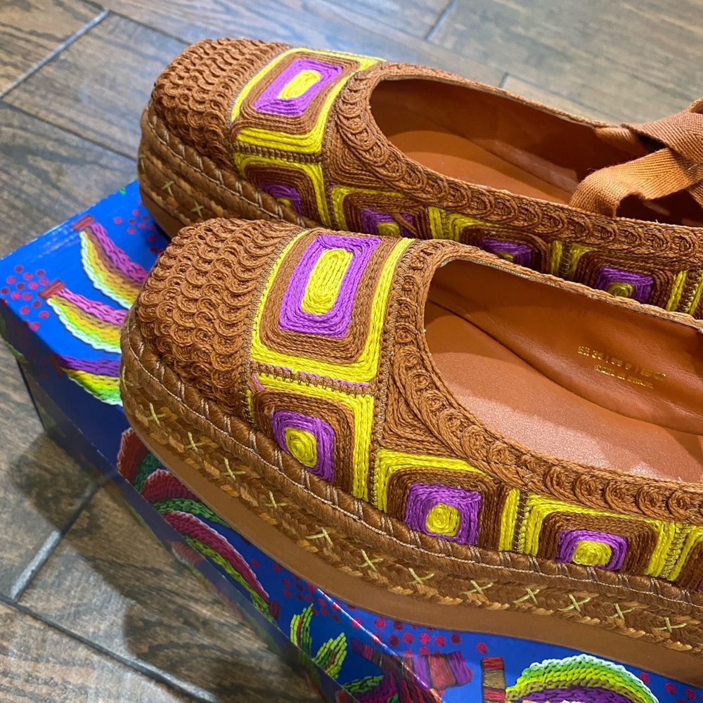 FARM Rio Brown Platform Espadrilles with Yellow & Purple Accents - Picture 9 of 16